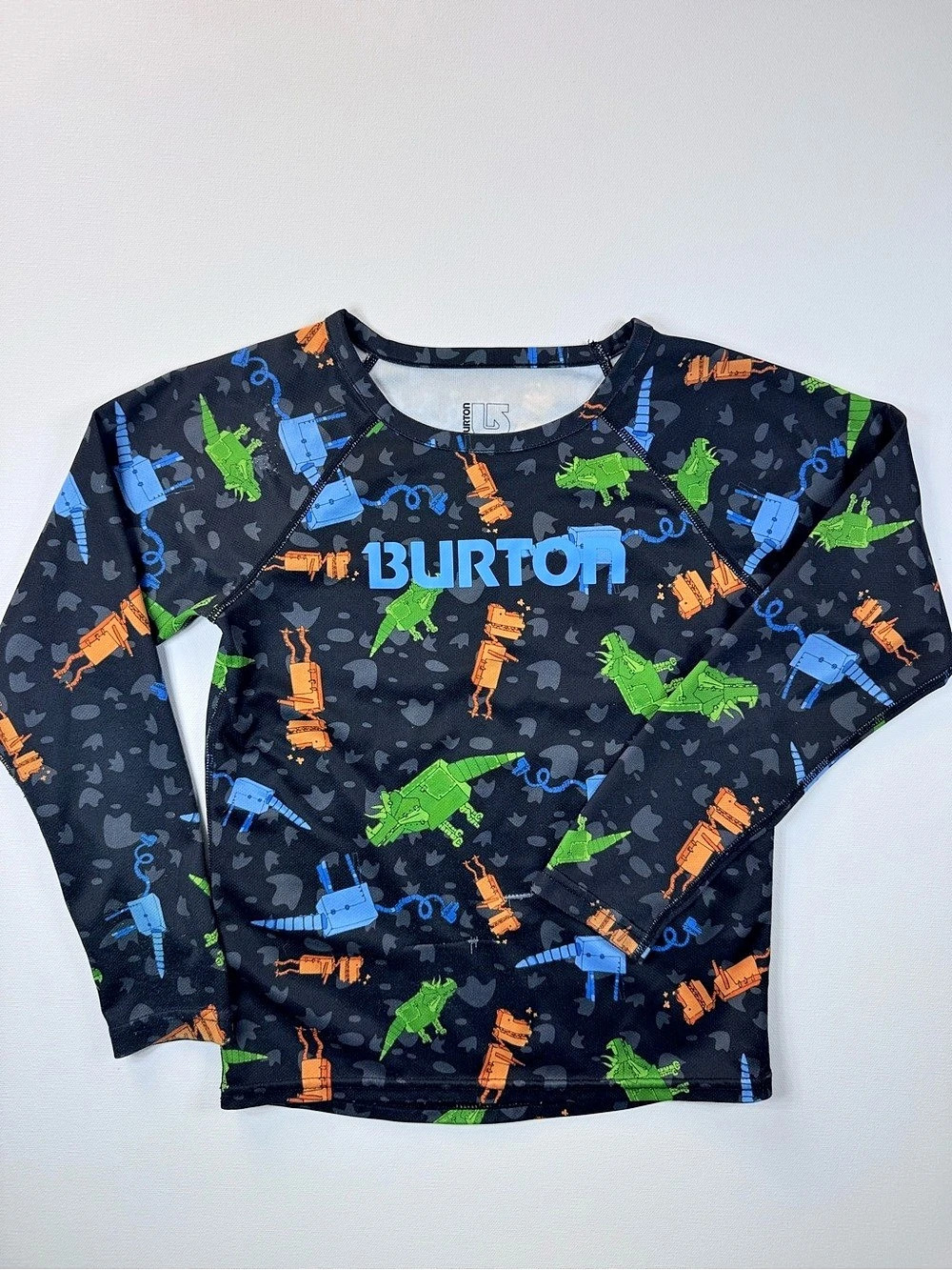 Burton DRYRIDE Base Layer Boys Long Sleeve Snow Shirt Dinosaur Robot Size 5 6